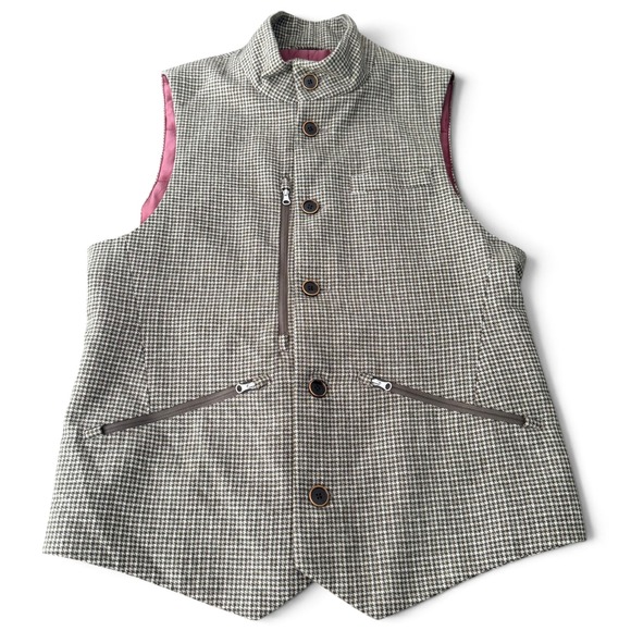 Suitsupply Other - SuitSupply Chester Zip Vest Men L Brown Houndstooth Wool F.lli Ormezzano Italy